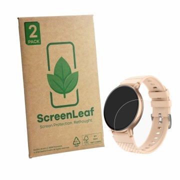 Vorderseite einer Produktverpackung mit dem Markenlogo ScreenLeaf. Daneben ist das Gerät Stahlgear Luna 1.32