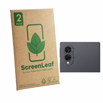 Vorderseite einer Produktverpackung mit dem Markenlogo ScreenLeaf. Daneben ist das Gerät Samsung Galaxy Z Fold 8 (NUR Kamerasc
