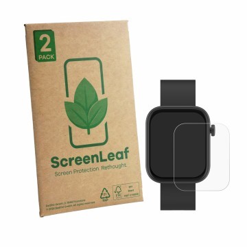 Vorderseite einer Produktverpackung mit dem Markenlogo ScreenLeaf. Daneben ist das Gerät Denver SWC-185B mit dem zugehörigen D