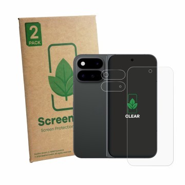 Parte frontale di una confezione del prodotto con il logo del marchio ScreenLeaf. Accanto è raffigurato il dispositivo Google 
