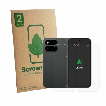 Parte frontale di una confezione del prodotto con il logo del marchio ScreenLeaf. Accanto è raffigurato il dispositivo Google 