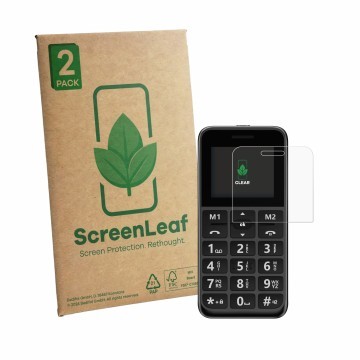 Vorderseite einer Produktverpackung mit dem Markenlogo ScreenLeaf. Daneben ist das Gerät Peaq PMP 92 mit dem zugehörigen Displ