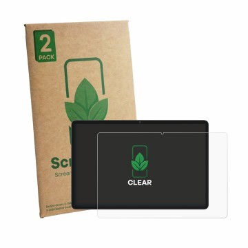 Parte frontal de un envase de producto con el logotipo de la marca ScreenLeaf. Al lado se muestra el dispositivo Teclast M50T 