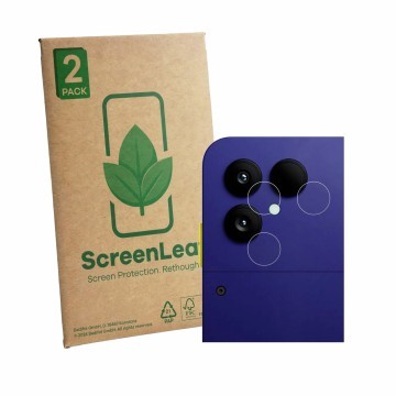 Vorderseite einer Produktverpackung mit dem Markenlogo ScreenLeaf. Daneben ist das Gerät Fairphone 6 Plus (NUR Kamera) mit dem
