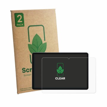 Parte frontal de un envase de producto con el logotipo de la marca ScreenLeaf. Al lado se muestra el dispositivo SVITOO TAB P1