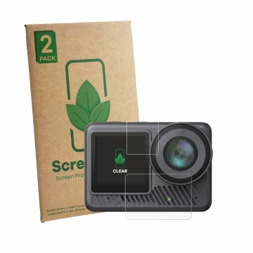 Vorderseite einer Produktverpackung mit dem Markenlogo ScreenLeaf. Daneben ist das Gerät Akaso Brave 8 Lite mit dem zugehörige
