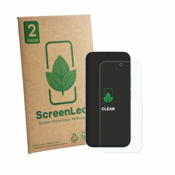 Front side of a product packaging with the brand logo ScreenLeaf. Next to it is the device Xiaomi 17T (case-friendly) shown wi