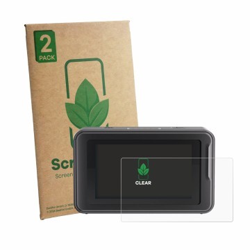 Parte frontale di una confezione del prodotto con il logo del marchio ScreenLeaf. Accanto è raffigurato il dispositivo Crealit
