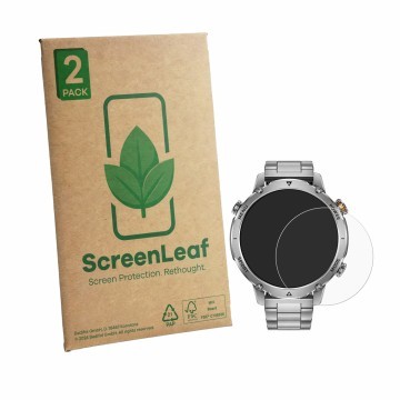 Front side of a product packaging with the brand logo ScreenLeaf. Next to it is the device SUNKTA EF26-C shown with the corres