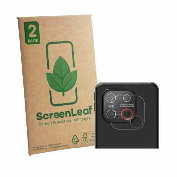 Vorderseite einer Produktverpackung mit dem Markenlogo ScreenLeaf. Daneben ist das Gerät Emporia Smart 7 Lite (NUR Kameraschut