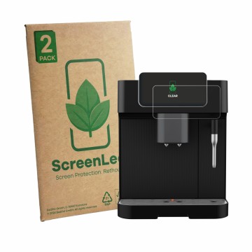Parte frontal de un envase de producto con el logotipo de la marca ScreenLeaf. Al lado se muestra el dispositivo Grundig KVA 6