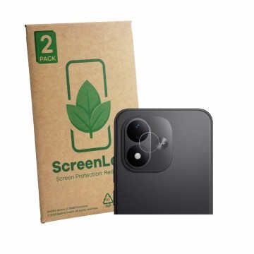 Parte frontal de un envase de producto con el logotipo de la marca ScreenLeaf. Al lado se muestra el dispositivo Xiaomi Redmi 