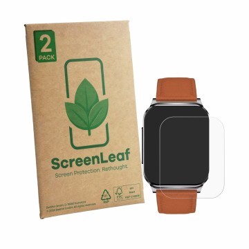 Parte frontal de un envase de producto con el logotipo de la marca ScreenLeaf. Al lado se muestra el dispositivo Knauermann PR