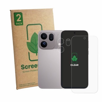Vorderseite einer Produktverpackung mit dem Markenlogo ScreenLeaf. Daneben ist das Gerät Oppo Find X10 (Display+Kamera) mit de
