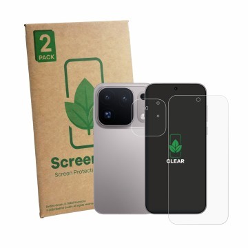 Vorderseite einer Produktverpackung mit dem Markenlogo ScreenLeaf. Daneben ist das Gerät Oppo Find X10 Pro Max (Display+Kamera