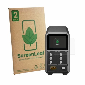 Face avant d’un emballage produit avec le logo de la marque ScreenLeaf. À côté, l’appareil SkyRc eFuel PSU2000 est représenté 