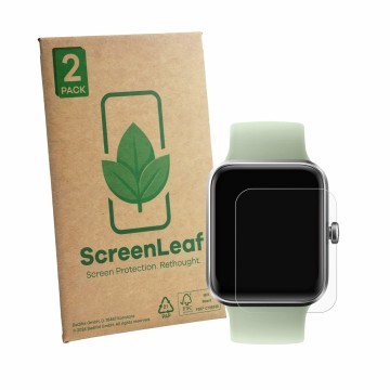 Parte frontale di una confezione del prodotto con il logo del marchio ScreenLeaf. Accanto è raffigurato il dispositivo Decathl
