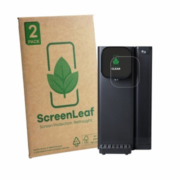 Vorderseite einer Produktverpackung mit dem Markenlogo ScreenLeaf. Daneben ist das Gerät Osmofresh Fusion Air mit dem zugehöri