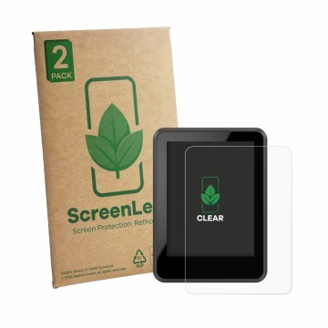 Parte frontal de un envase de producto con el logotipo de la marca ScreenLeaf. Al lado se muestra el dispositivo Bosch Intuvia