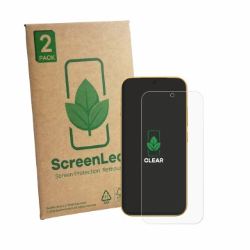 Parte frontale di una confezione del prodotto con il logo del marchio ScreenLeaf. Accanto è raffigurato il dispositivo Honor M