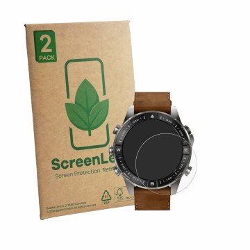 Parte frontale di una confezione del prodotto con il logo del marchio ScreenLeaf. Accanto è raffigurato il dispositivo Garmin 