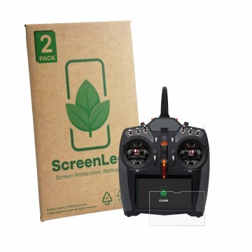 Vorderseite einer Produktverpackung mit dem Markenlogo ScreenLeaf. Daneben ist das Gerät Spektrum iX20 Special Edition mit dem